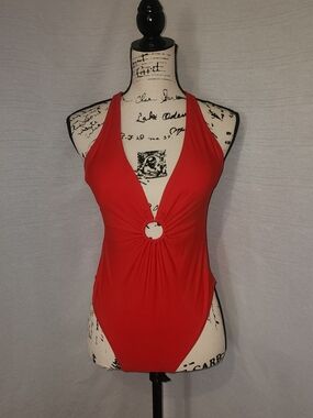 Cupshe Red Halter One-Piece Swimsuit with Front Ring